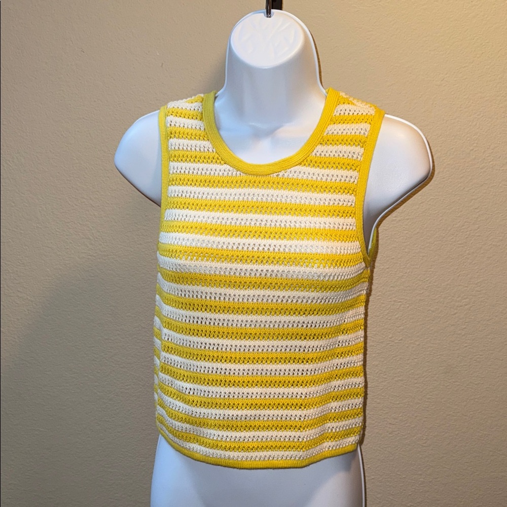 Everlane Yellow Striped Open Knit Crochet Tank Top Organic Cotton Women’s Sz XXS